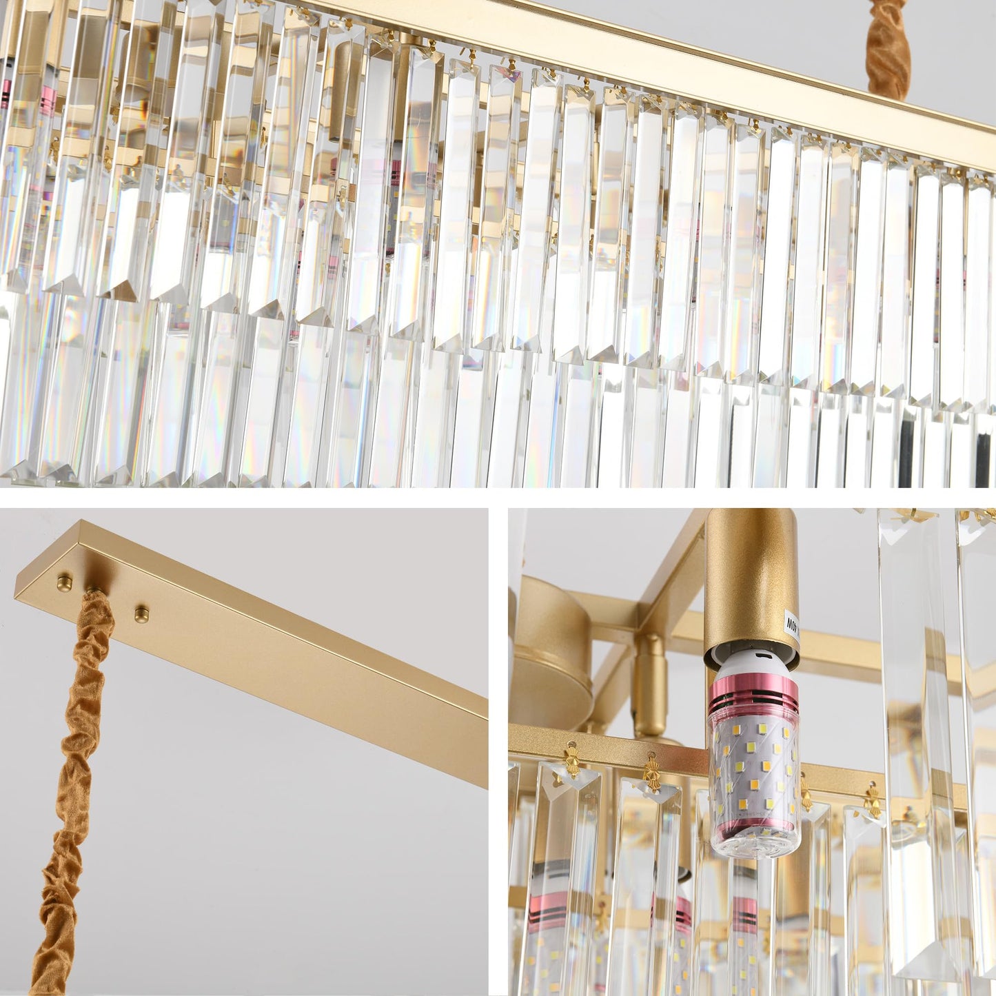 Gold Rectangular Chandelier 40 Inch-10-Light stylish Crystal Pendant Lighting For Dining Room  Kitchen Island & Bar-Adjustable Height  Flush Mount Ceiling Fixture enhanced Lighting Fixture(Gold  L-40)