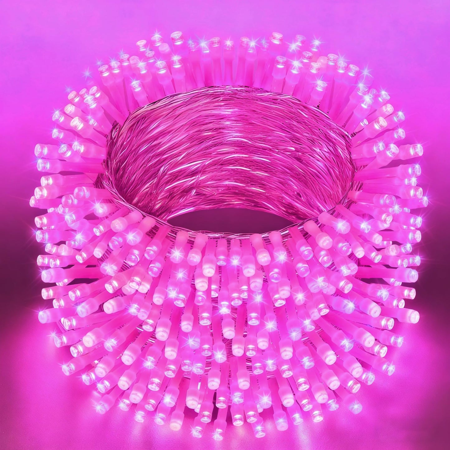 Vtechology 66Ft 200Led Pink Christmas Tree Lights Plug In 8 Modes Connectable Pink String Light Indoor Outdoor For Christmas Tree Bedroom Garden Decor (Clear Wire)