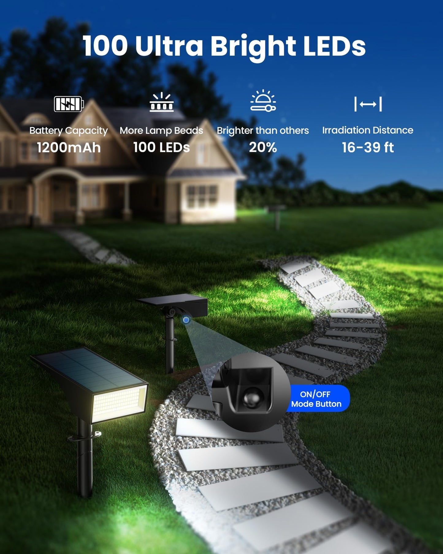 Koicaxy Solar Lights Outdoor Waterproof 12 Pack IP65, 100 LEDs 4 Light Modes, Higher Charging Efficiency, Auto On/Off Solar Landscape Spotlights for Garden Decor Yard Pathway Patio - Cool White