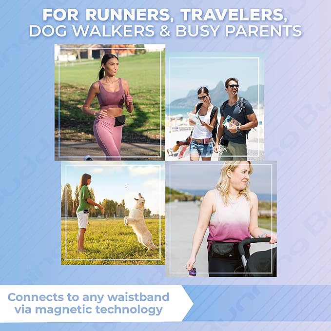 Running Buddy Unisex Running Fanny Pack - Men & Women | Walking, Traveling Waist Pack | Beltess, Chafe & Bounce Free | Water-Resistant & Magnetic Closure | L, XL, XXL | Black or Black & Pink