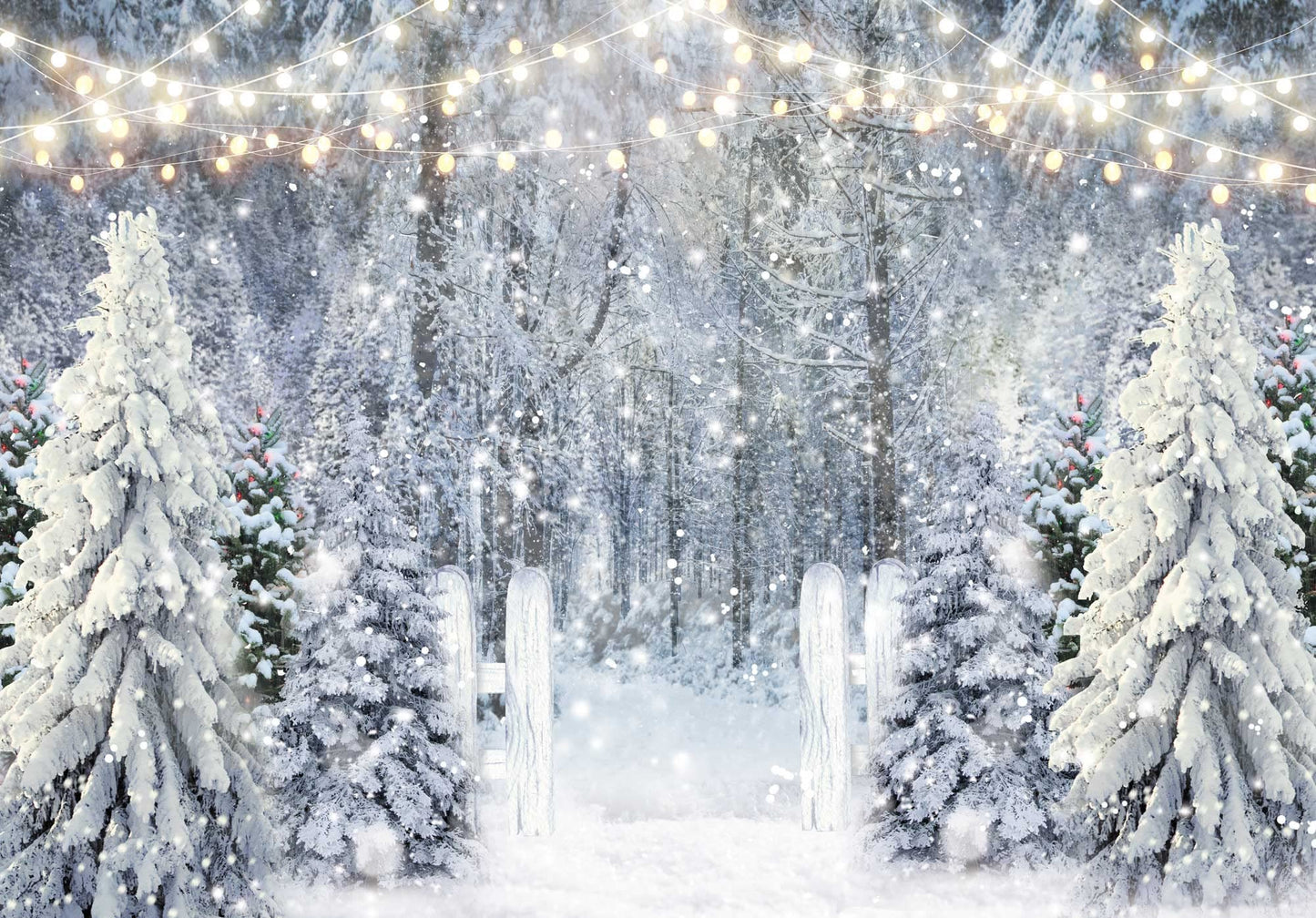 Livucee 7X5Ft Polyester Fabric Winter White Snowy Forest Backdrop For Photography Christmas Glitter Wonderland Nature Xmas Trees