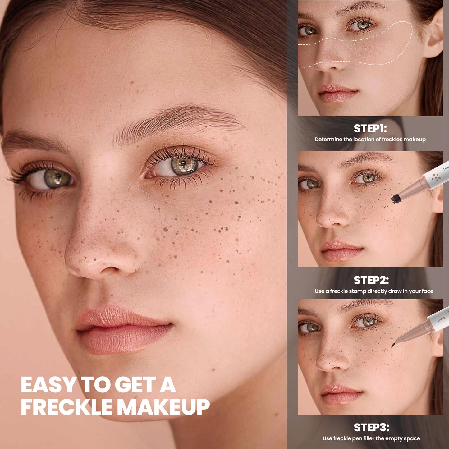 2-in-1 Dual Ended Microblading Freckle Pen & Freckle Stamp,Waterproof Freckle Stamp & Precise 15Tip for Natural Lifelike Freckle