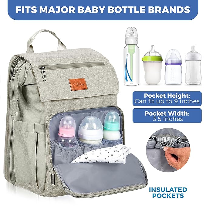 PILLANI Baby Diaper Bag Backpack - Large Bag for Boys & Girls, Waterproof Diaper Backpack - Travel Diaper Bags w/Changing Pad, Baby Registry Search & Shower Gifts - Essentials Must Haves Newborn Stuff