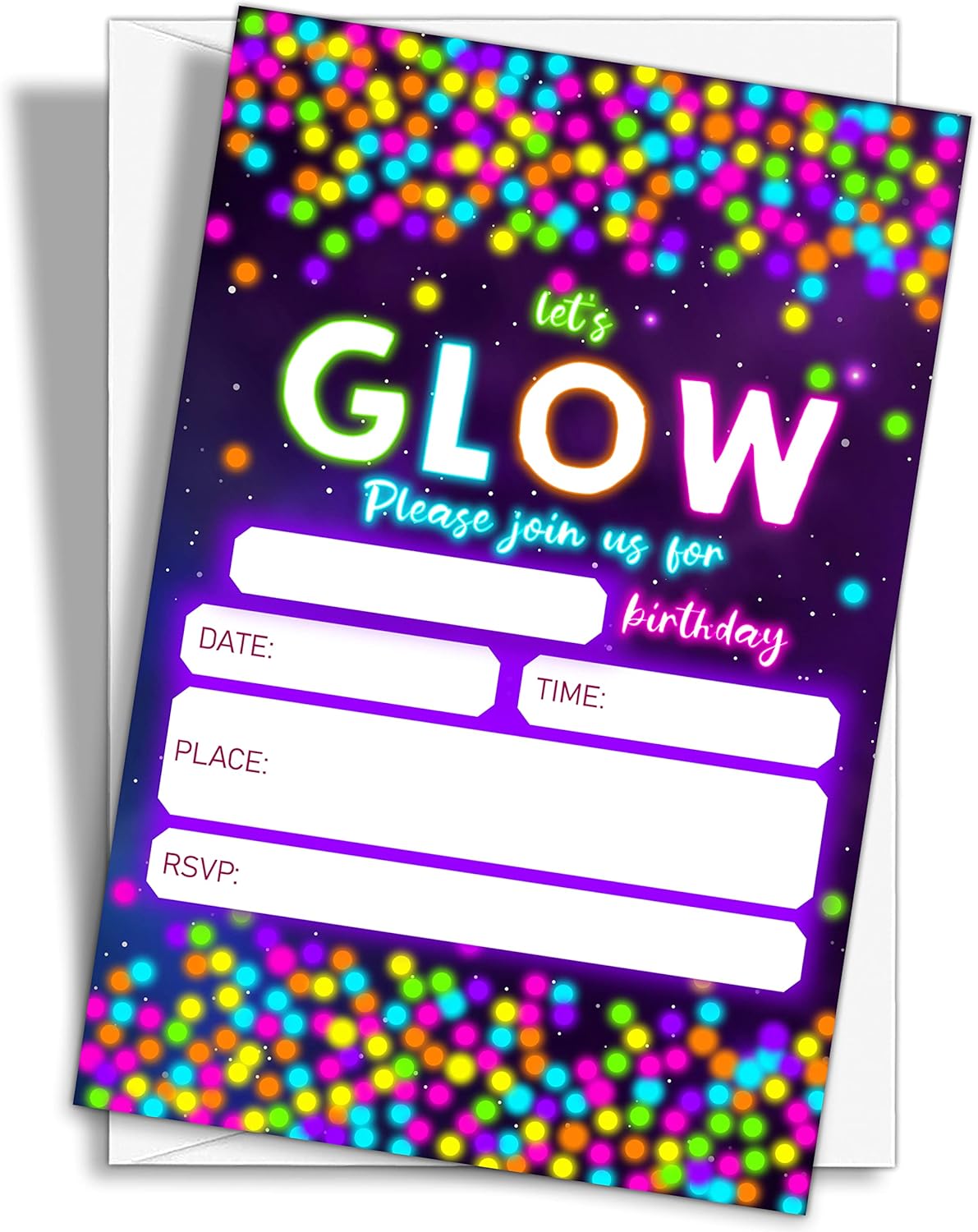 Neon Glow Invitation Birthday Party Invitations, 20-Count Let's Glow Theme Birthday Party Invites With Envelopes-HBYQK-B19