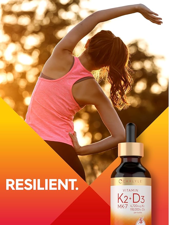Carlyle Vitamin D3 K2 Drops | 2 Fl Oz | MK-7 Supplement | Vegetarian, Non-GMO, Gluten and Soy Free Formula