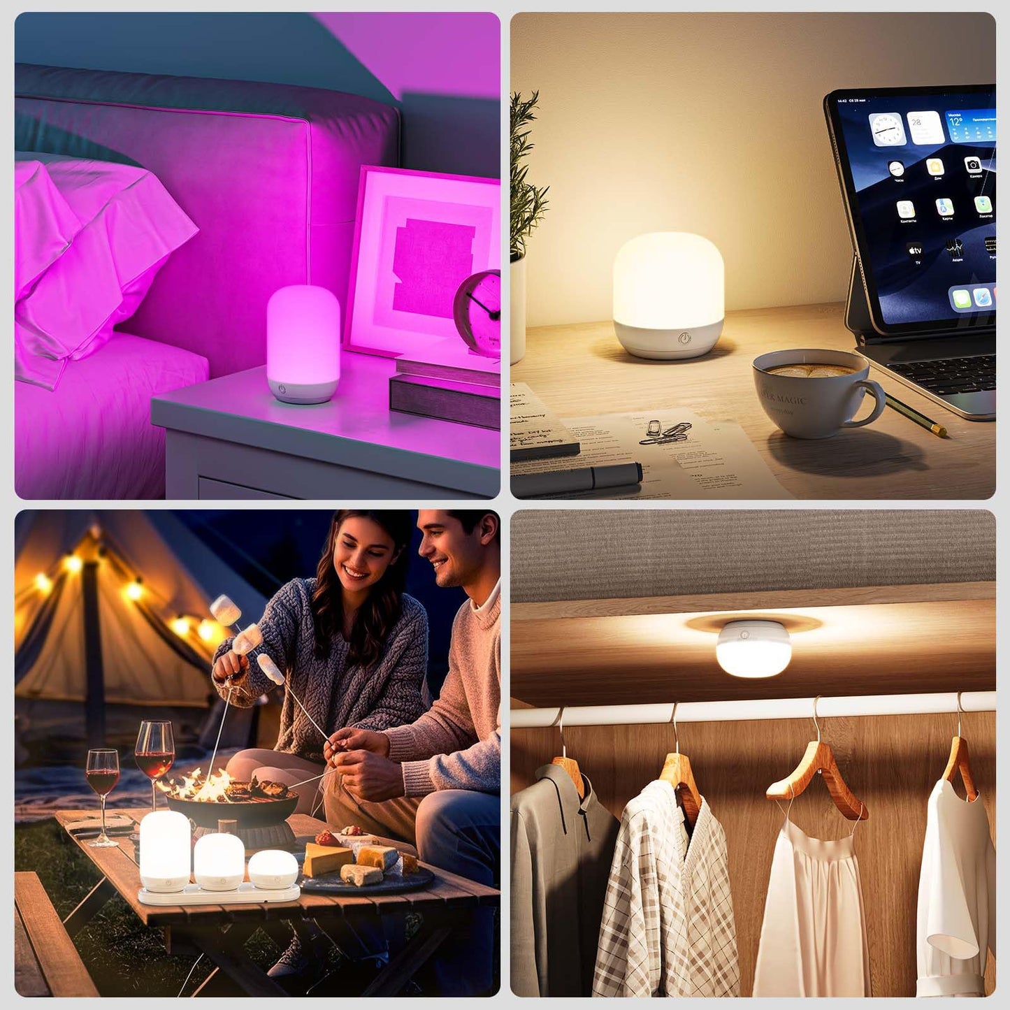 SUNMORY Rechargeable Night Light Table Lamp, Dimmable, Small, Metal, White, Model F00085014A, 12 RGB Colors, Timer & Remote Control