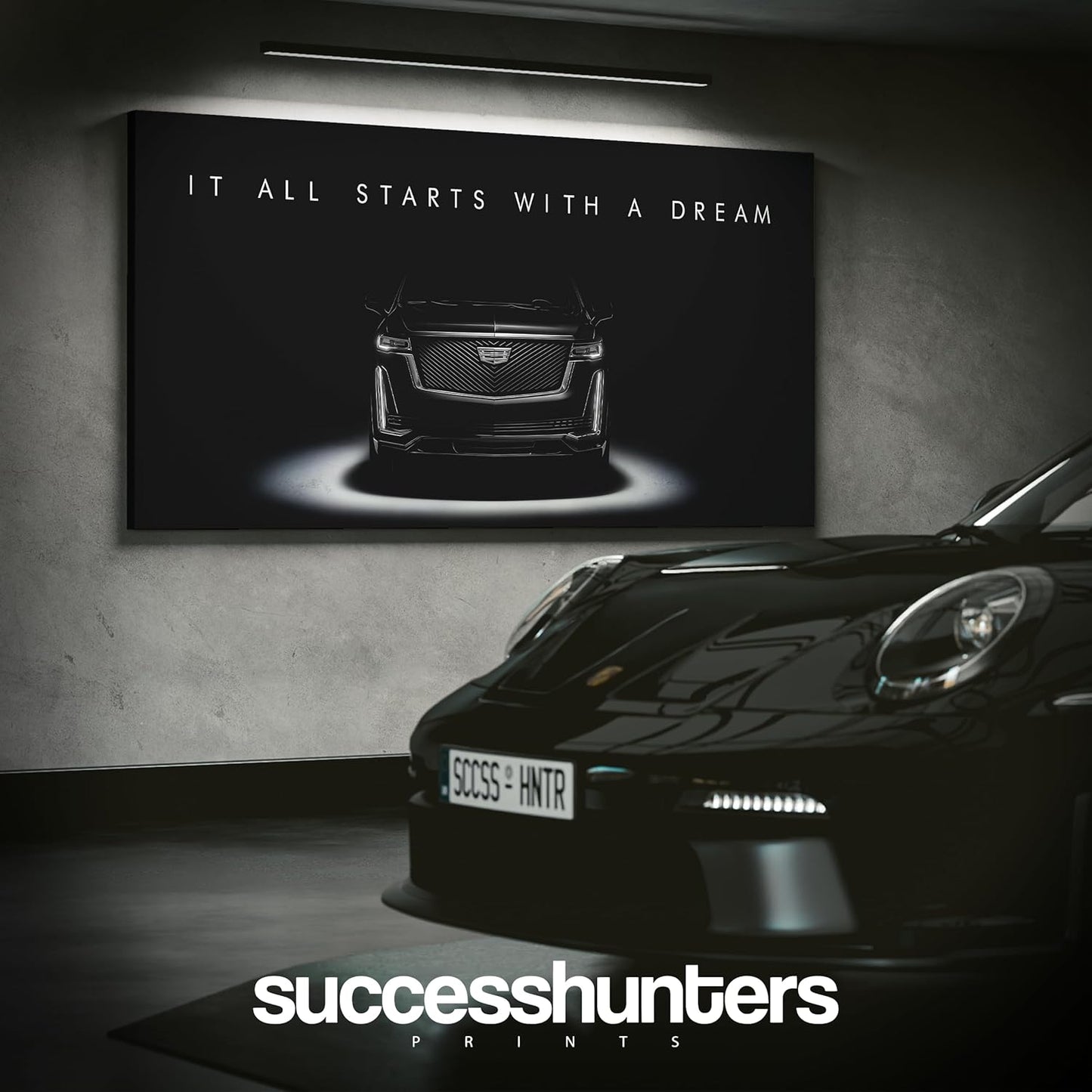 Motivational Wall Art for Office, Super Car Art Canvas, Inspirational Automotive Decor for Cadillac Escalade V Sportscar Lovers, Motivational Wall Decor for Office and Home, Car Poster (24" x 48" in)