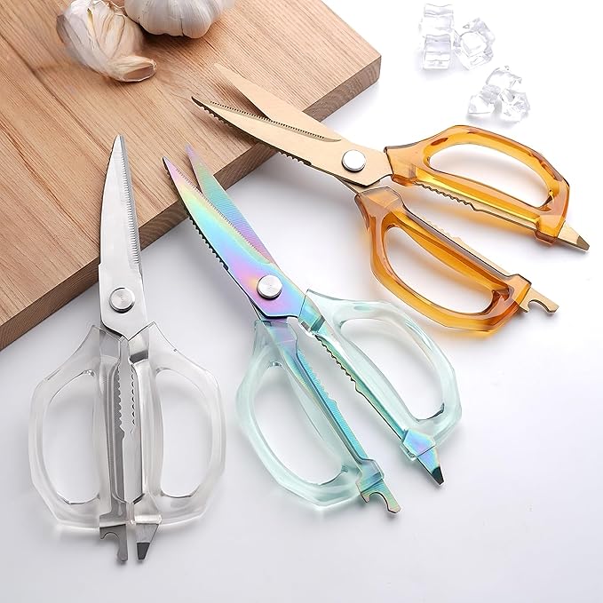 Jasni Transparent Handle Stainless Steel Sharp Powerful Kitchen Scissors Multi-Purpose Heavy Duty Food Scissors Kitchen Shears Chicken Poultry bone fish scales (Green handle color blade)