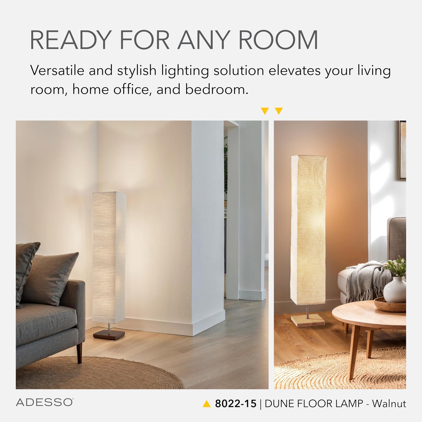 Adesso Three Light Floor Lamp - Natural Wood Base & Adjustable Brightness - Perfect Lighting For Bedroom  Living Room And Corner Decor  White