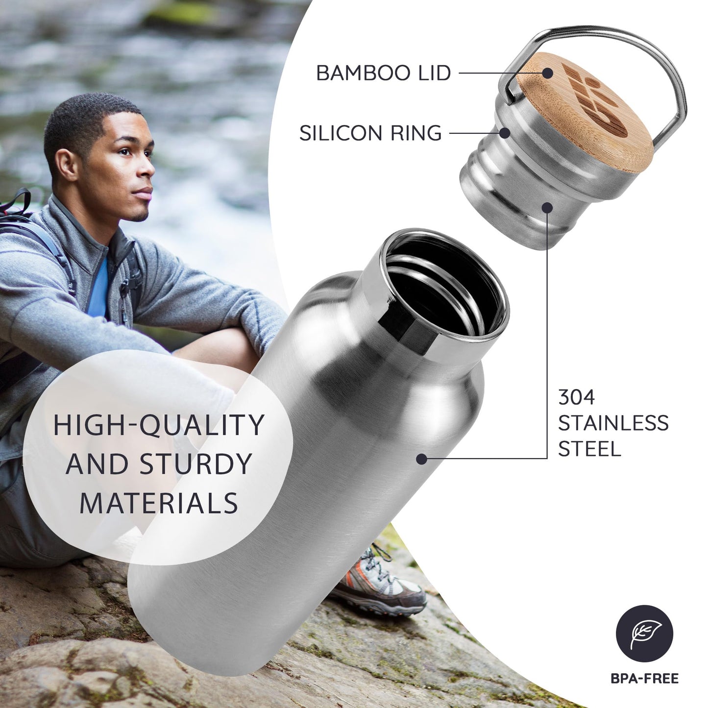 Bambaw Insulated Water Bottle 24oz | Stainless Steel Water Bottle | Insulated Water Bottles | Travel Water Bottle | Metal Water Bottle | Large Water Bottle | Reusable Water Bottle 750 ml