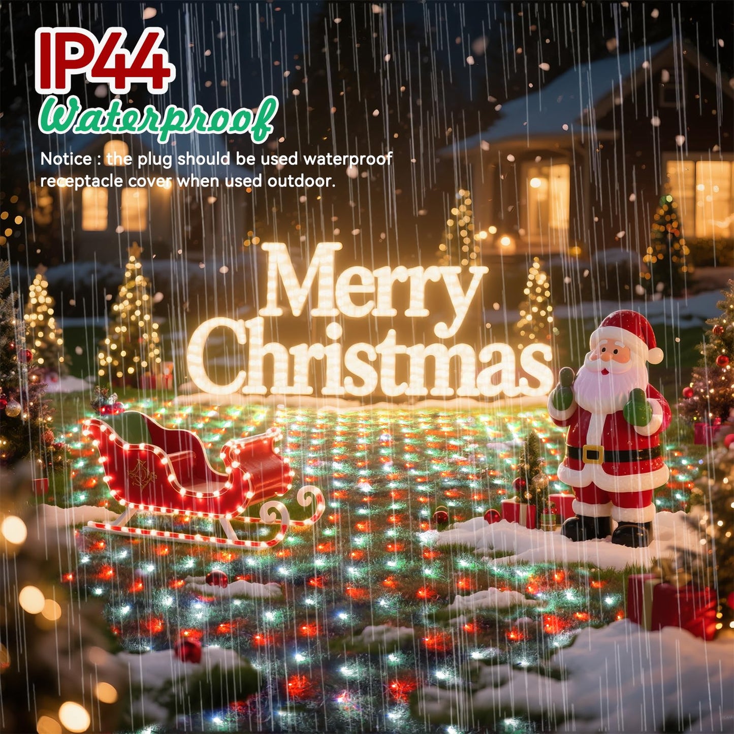 Lithome 14.8Ft X 5Ft Christmas Net Lights Outdoor  300 Led Red White Bush Lights With 8 Modes  Connectable Waterproof Net Mesh Light Dark Green Wire For Bushes Shrubs Outdoor Christmas Holiday Decor