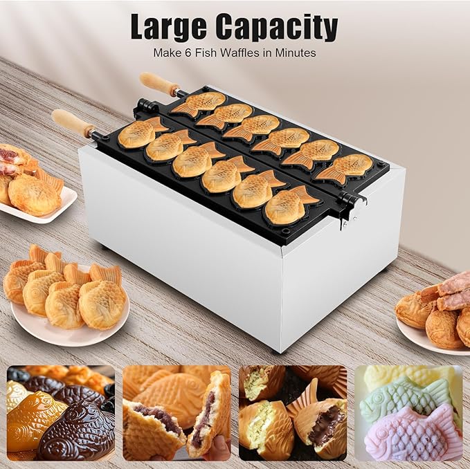 Bepritm Taiyaki Fish Waffle Maker, 2400W Stainless Steel Nonstick Mini Taiyaki Maker with Smart Control, Electric Fish-shaped Waffle Makers for Restaurant Snack Bar Sidewalk Vendors