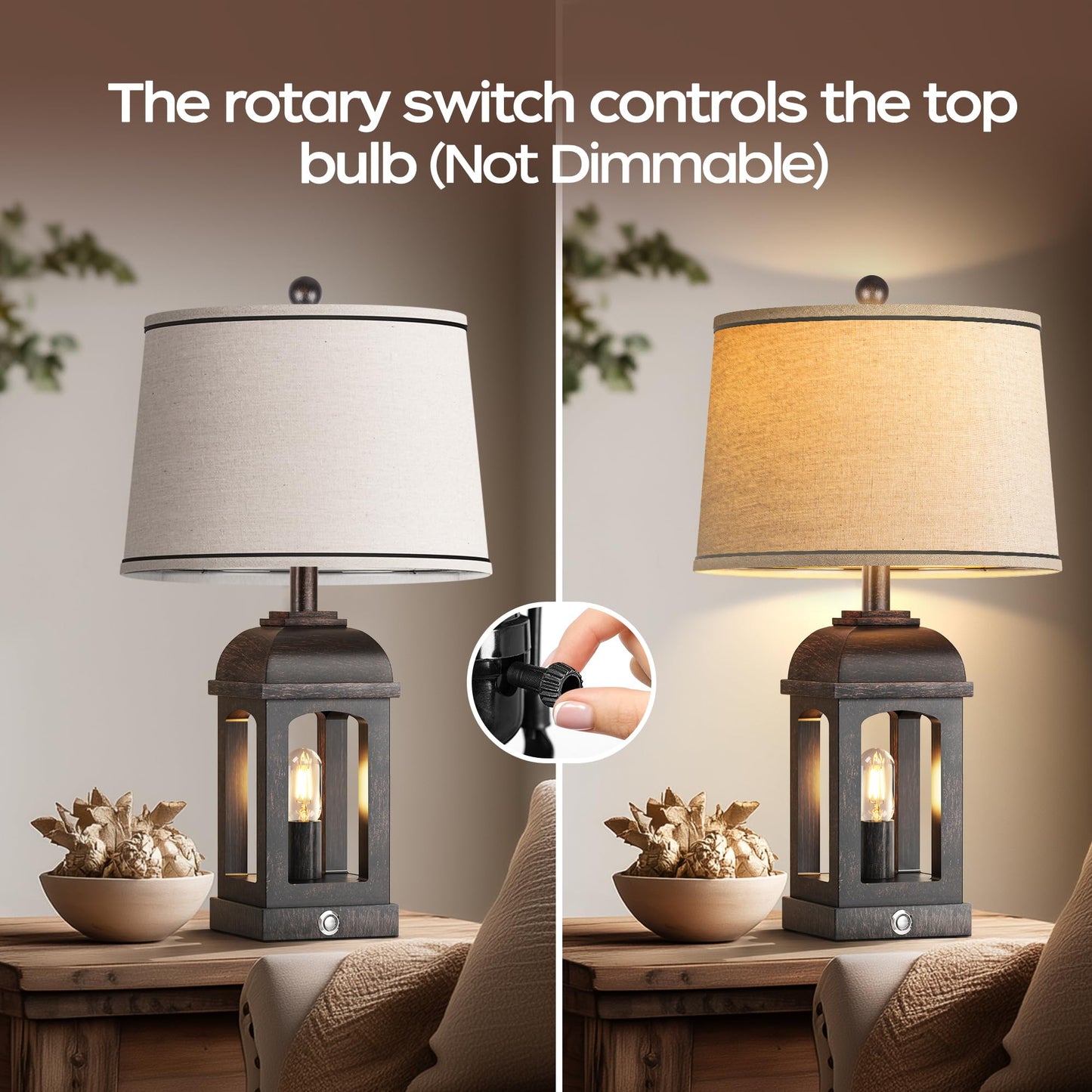 QiMH Table Lamp - 26in Rustic Nightstand Lamp, 3-Way Dimmable Touch Control, USB A+C, Bronze, 1 Pack