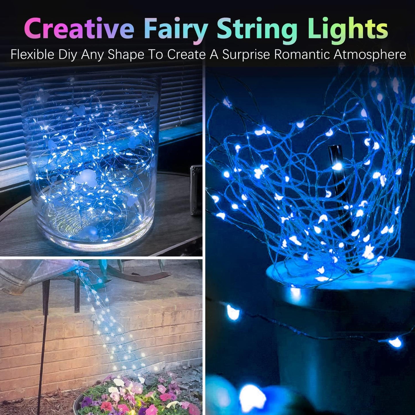 BOSSERN 2 Pack 33FT 100LED Battery Operated Fairy Lights, Waterproof with Remote, Blue, DCHD-02-Blue-RC