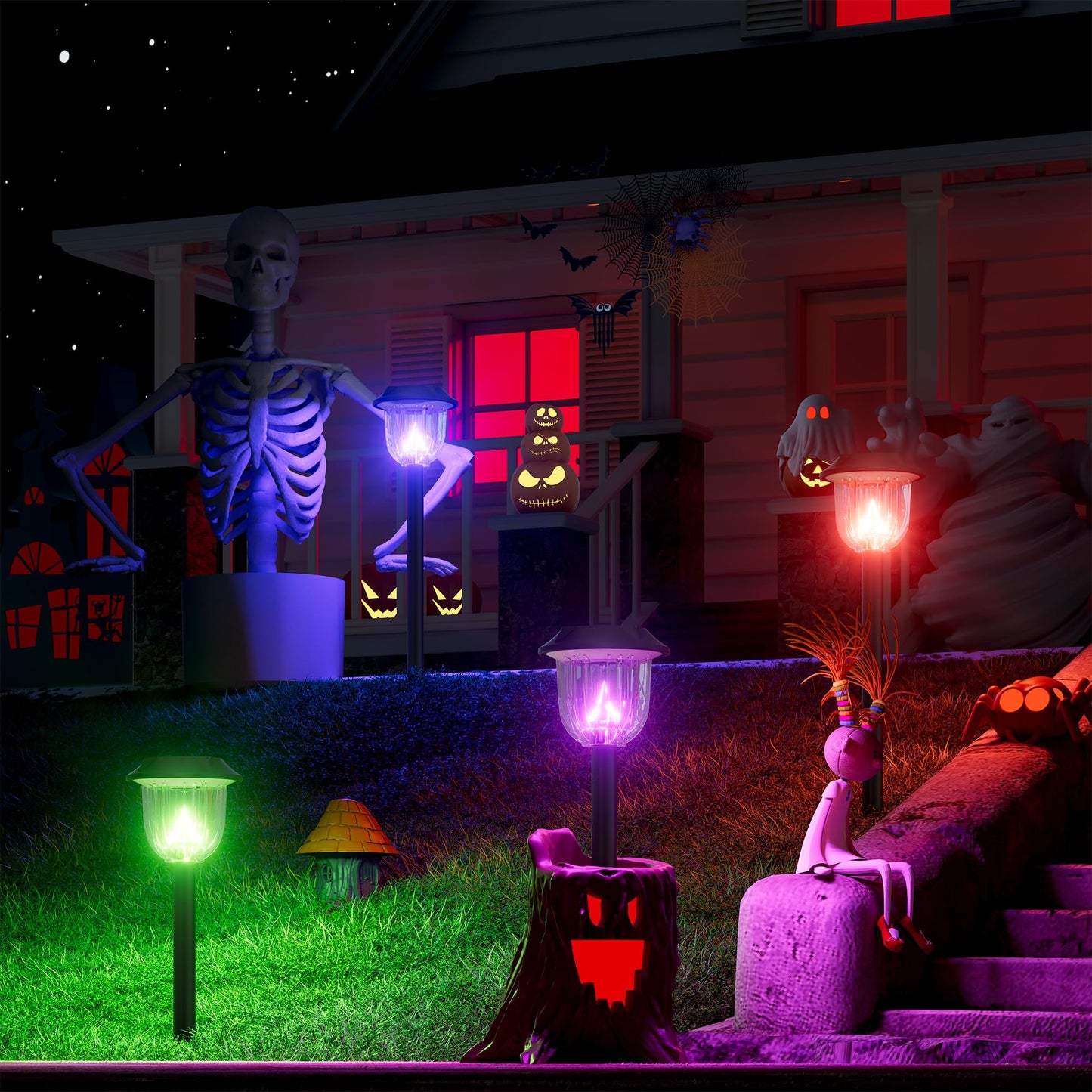 AOSEA Christmas Solar Pathway Lights - 4 Pack, RGB Color Changing, IP65 Waterproof, Durable Plastic, Model AOSXJ-004-RGB