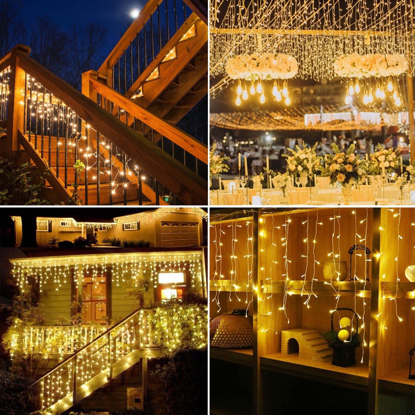 kemooie 400 LED Outdoor Curtain Lights, Warm White, 26.2FT x 3.3FT, 8 Modes, Model HB-400CCOI