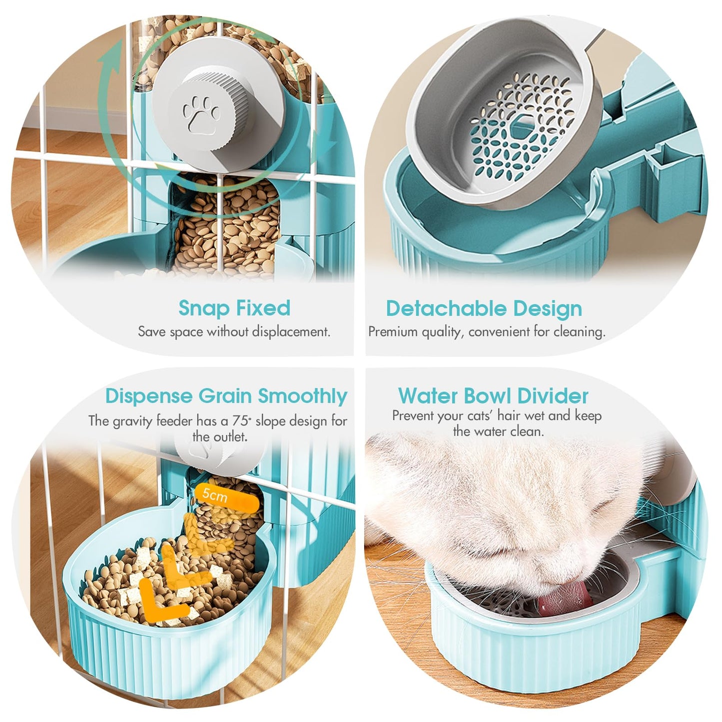 Luismia Hanging Cage Automatic Food Water Dispenser, Auto Gravity 1.2L Self-Feeding Feeder and 0.52L Waterer Set, Crate Auto Feeder Dish for Puppy Cats Ferret Bunny Guinea Pig Small Pets (Blue)