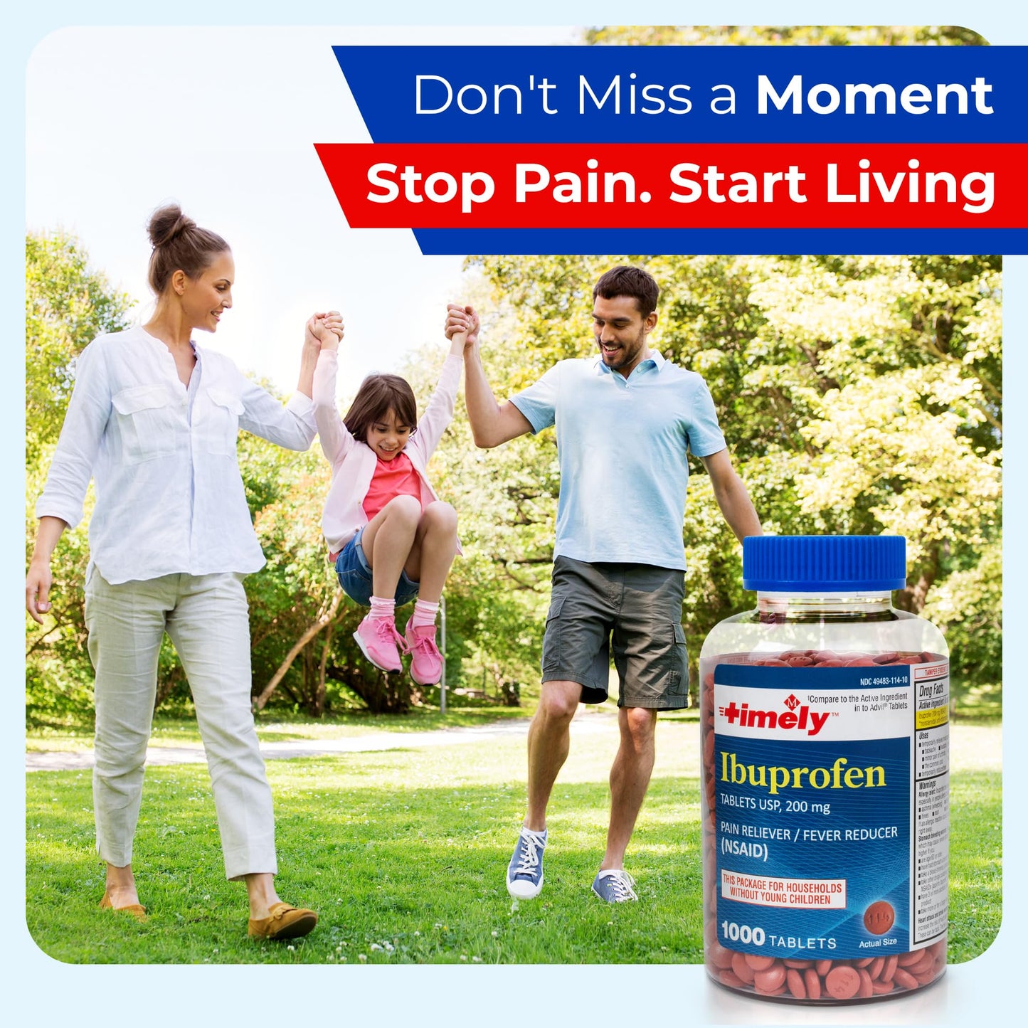TIME-Cap Labs 1000 Tablets Ibuprofen 200mg Coated - Pain Reliever & Fever Reducer (NSAID) for Adults, Helps with Headache, Back Pain, Muscle Aches, Toothaches, Menstrual Cramps & Minor Arthritis Pain
