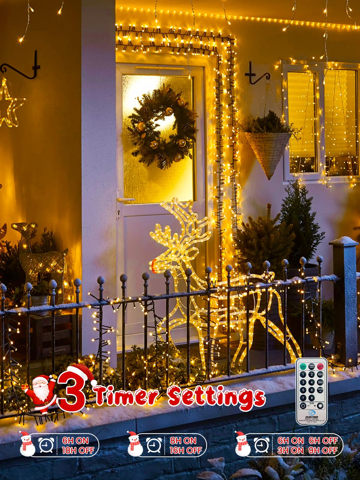 25Ft 500 Led Christmas Cluster Lights  Fire er String Lights With Remote & 8 Modes & Timer  Waterproof Fairy Twinkle Light Plug In For Indoor Outdoor Party Garden Xmas Tree Decoration  Warm White