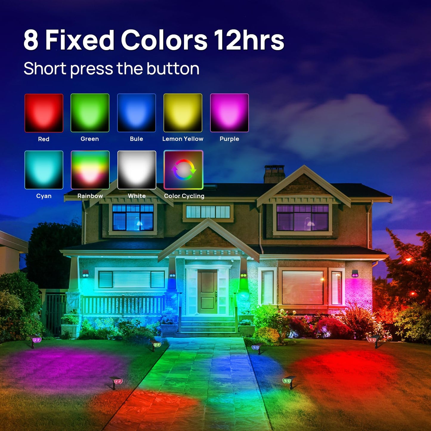 Consciot Solar Spot Lights Outdoor, 16 LEDs, IP67 Waterproof, 2 Pack, Multicolor, Model OC-GL-034B