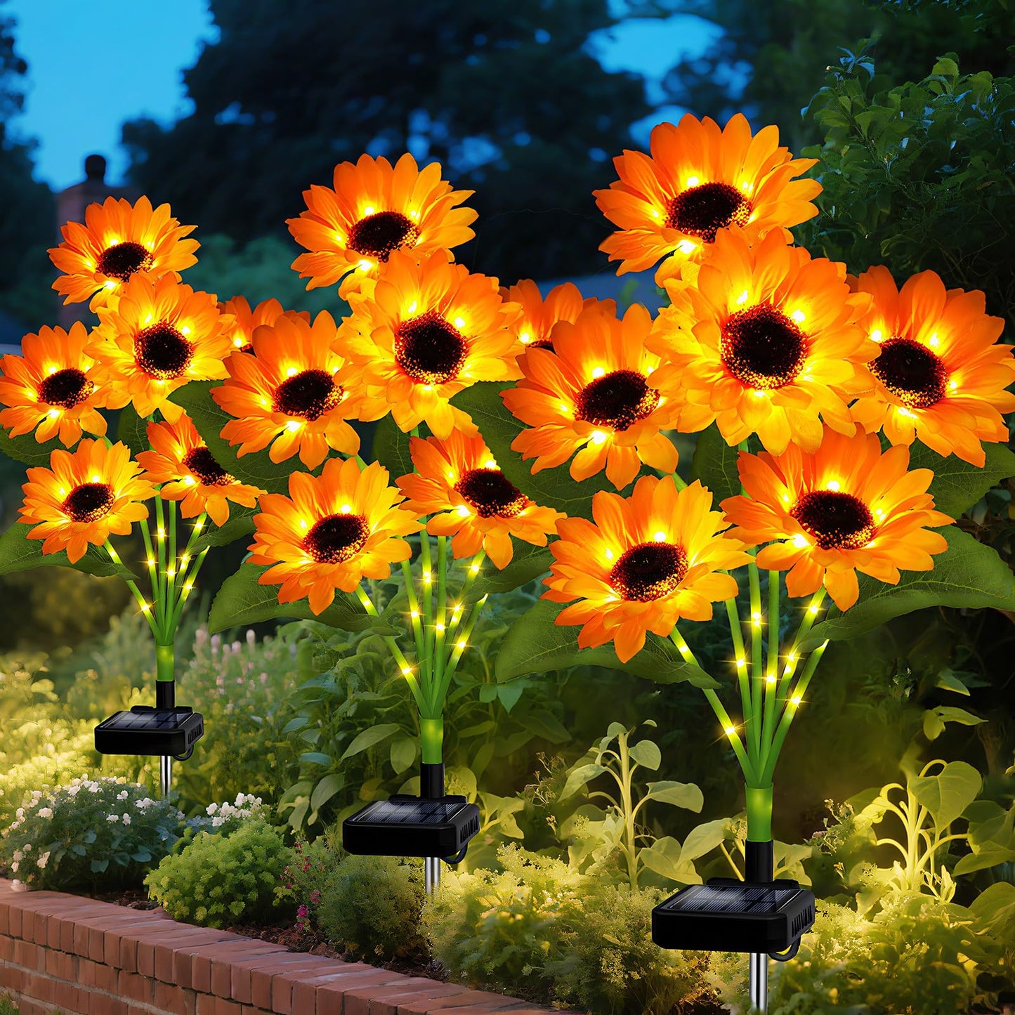 Solar Sunflower Lights Outdoor Garden Decor  Solar Flowers Lights With 18 Sunflowers  Waterproof Fall Decor Stake Decorative Light Auto On/Off For Garden Yard Patio Backyard  Gift For Women (3 Pack)