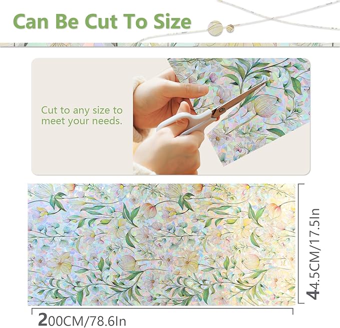 FINNEZ Window Privacy Film Stain Glass Film Flowers Rainbow Window Film Window Clings Non-Adhesive Reusable Decorative for Home（Forest Rainbow，17.5 Inch x 6.5 Feet）