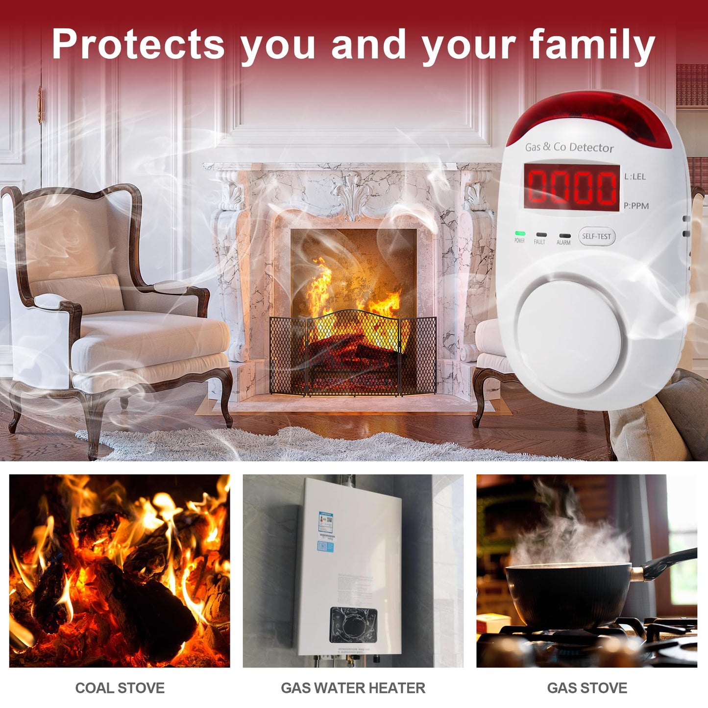 2 Packs Gas & Carbon Monoxide Detectors - Plug in Carbon Monoxide Detector & Propane, Natural Gas Detector, CO Monitor Alarm & Explosive Gas Detector Alarm for Home,RV