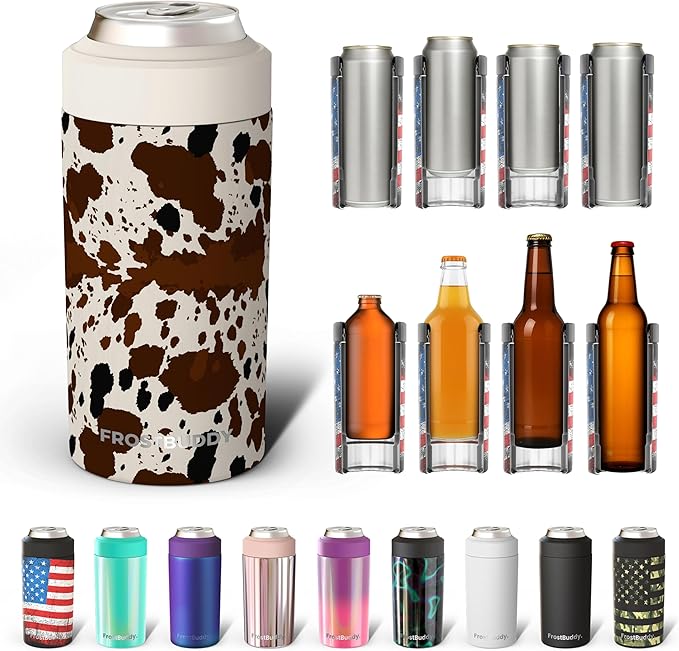 Frost Buddy Universal Can Cooler - Fits all - Stainless Steel Can Cooler for 12 oz & 16 oz Regular or Slim Cans & Bottles - Stainless Steel (Cowabunga)