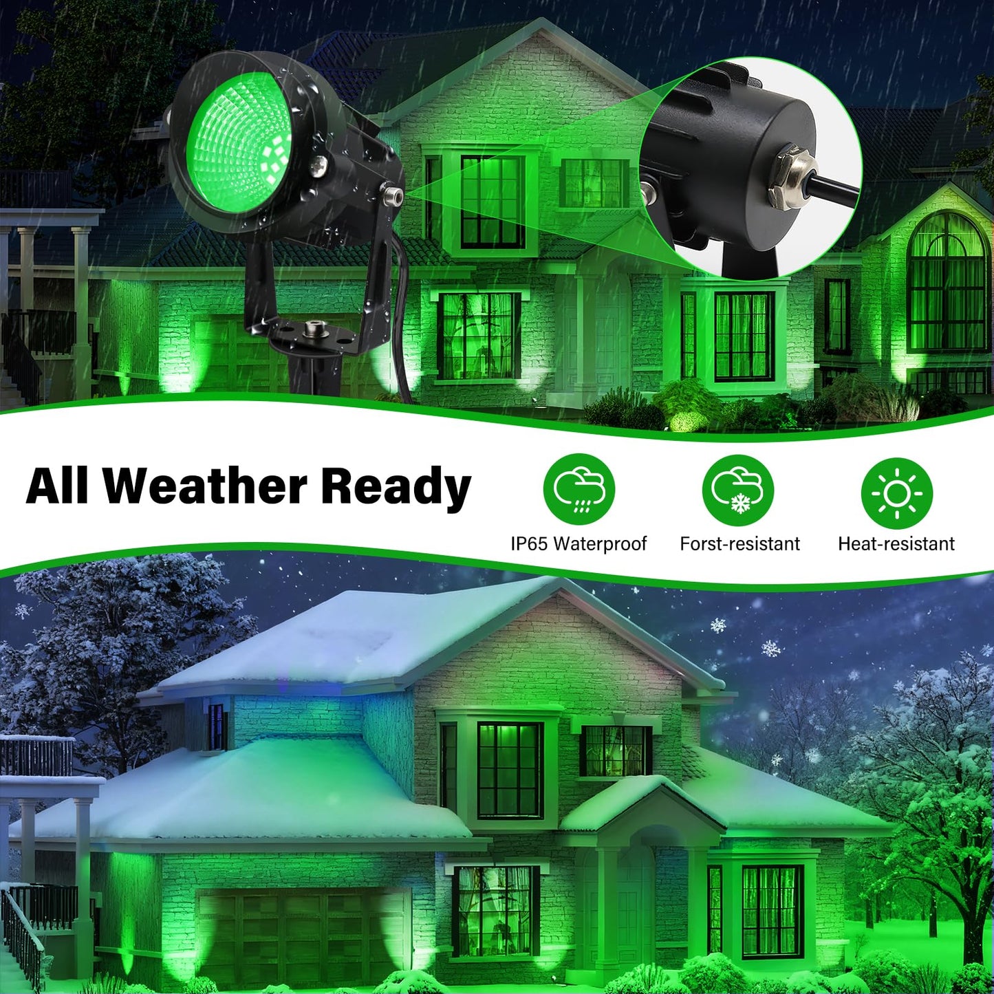 Qeeanmo Halloween Outdoor Landscaping Spotlight 12W Outdoor Christmas Light Green Led Landscape Lighting For Yard Garden Home Decoration 2Pack
