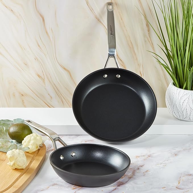 BergHOFF Essentials 10Pc Non-stick Hard Anodized Cookware Set With Glass lid, FernoGreen Non-toxic Nonstick Coating, Stainless Steel Handle, Induction Pots and Pans, Black
