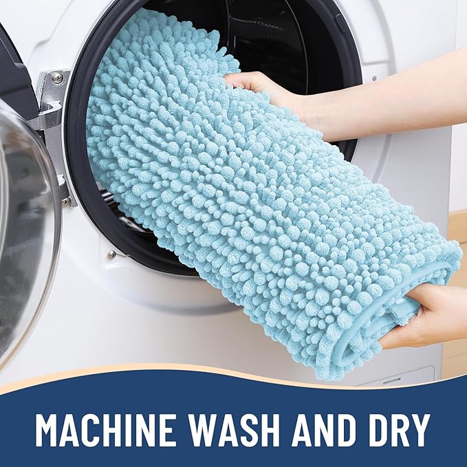 Arotive Luxury Chenille Bathroom Rug Mat, Extra Soft Thick Absorbent Shaggy Bath Rugs, Non-Slip Machine Wash Dry, Plush Bath Mats for Bathroom, Shower and Tub, 70x24, Blue