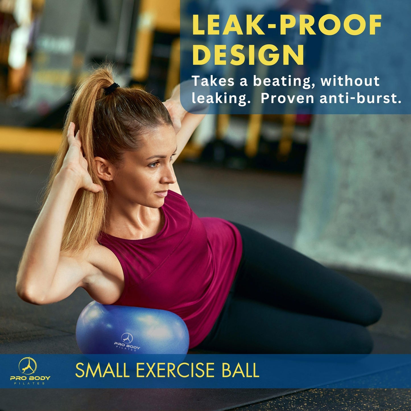 ProBody Pilates Small Exercise Ball - 9 Inch Workout Ball for Stability, Barre, Yoga, Core & Physical Therapy, Home Gym & Office Use (Blue)