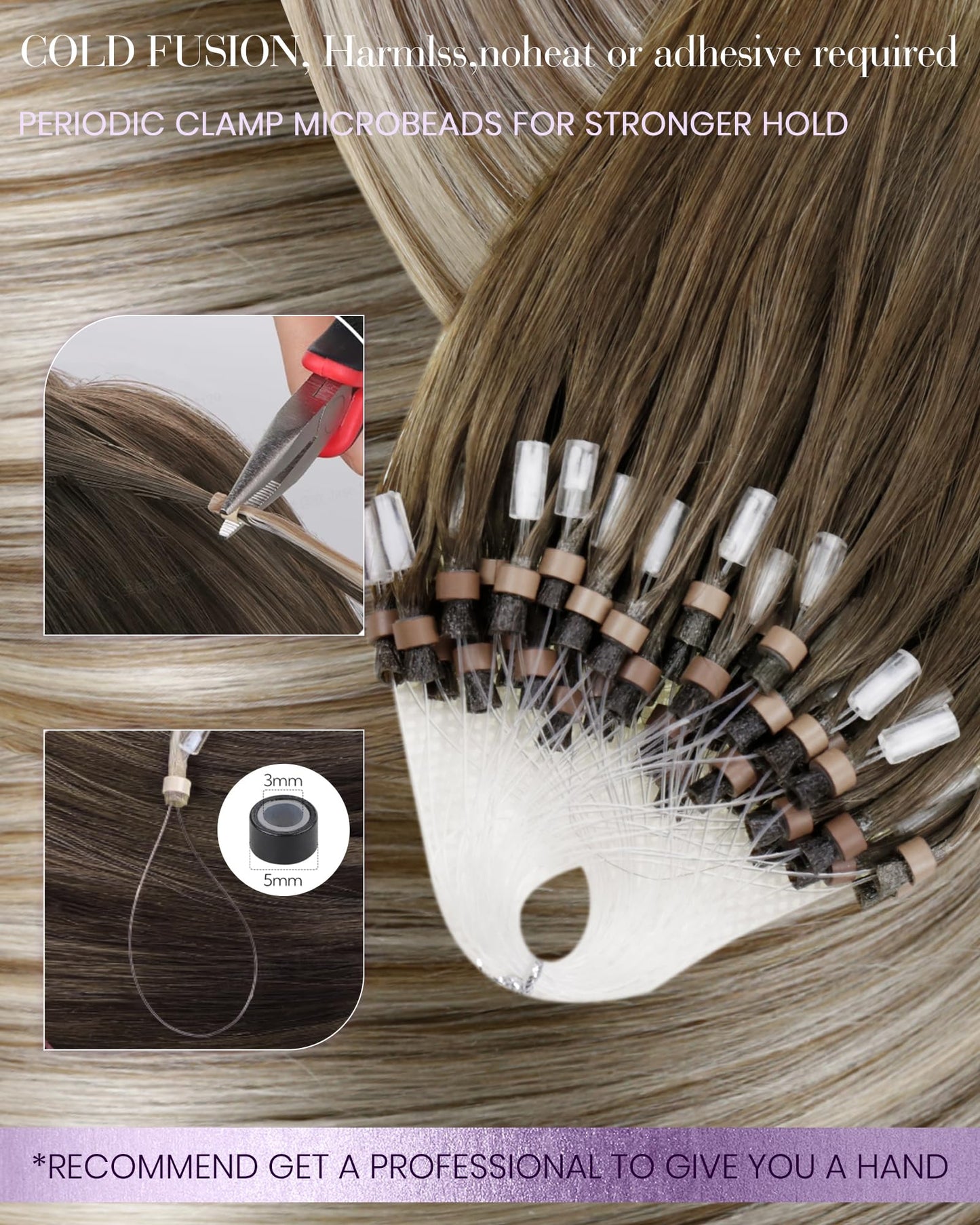LaaVoo Micro Ring Hair Extensions Human Hair Blonde Micro Loop Hair Extensions Real Human Hair Highlighted Light Blonde 20in 50g