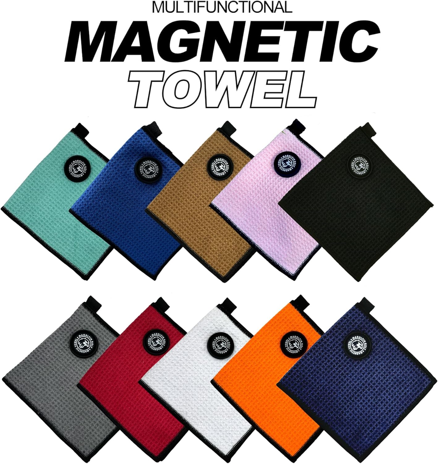 Small Magnetic Golf Towel with Clip, Microfiber Waffle Design - Industrial Strength Magnet for Glof Balls, Golf Bags, Carts Clubs - Red