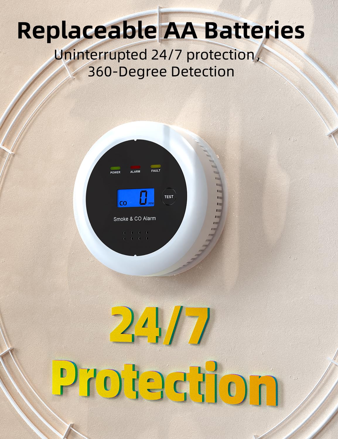 UxmCruxial Smoke Detector Carbon Monoxide Detector Combo, 2 in 1 Smoke and Carbon Monoxide Alarm with Display 85dB Alarm Replaceable Battery Fire Alarm CO Detector for Kitchen,Office