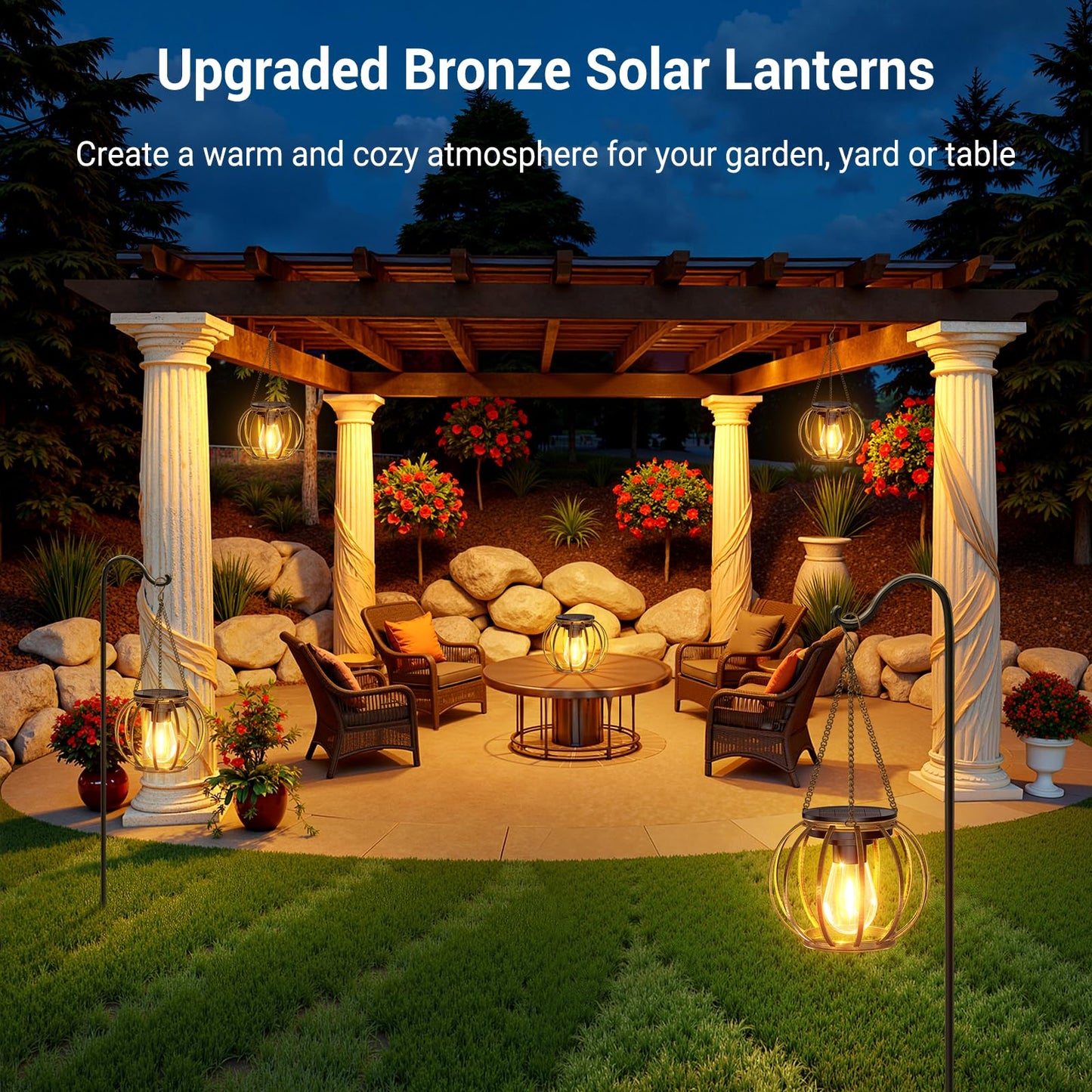 KOOPER Solar Lanterns Outdoor 4 Pack Bronze Metal Waterproof Hanging Lights TLL005