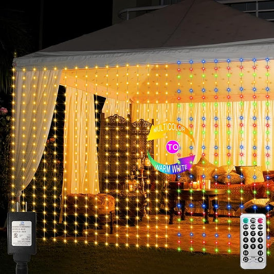echosari 600 LED Curtain Lights Plug in, 20Ft x 10Ft Connectable Dual Color Changing Fairy Lights Curtain Outdoor Waterpro...