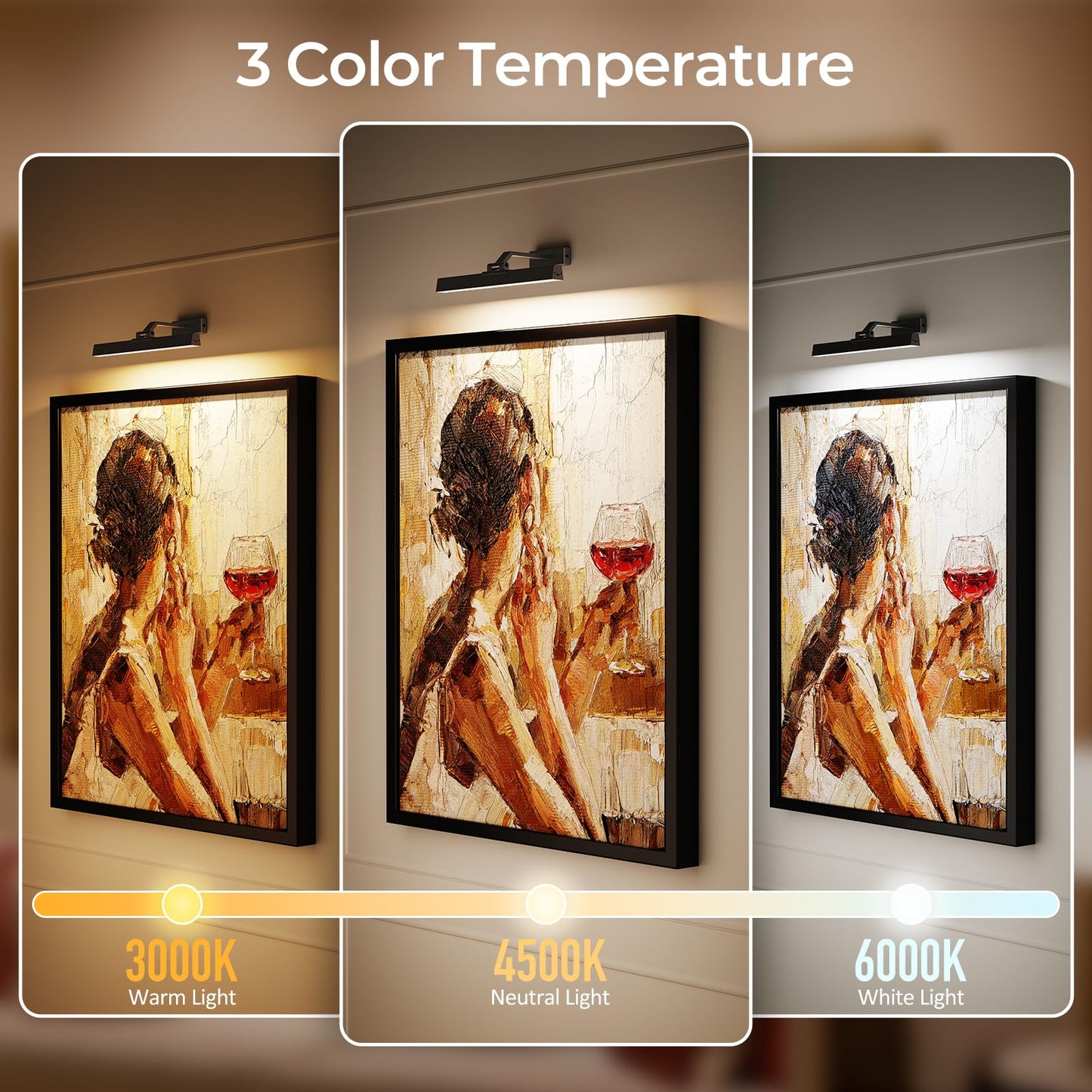 Afyuol 16In Battery Operated Picture Light, Cct Dimmable Wall Light With Remote Control, Black Metal, Model Hb-1 For Art And Gallery