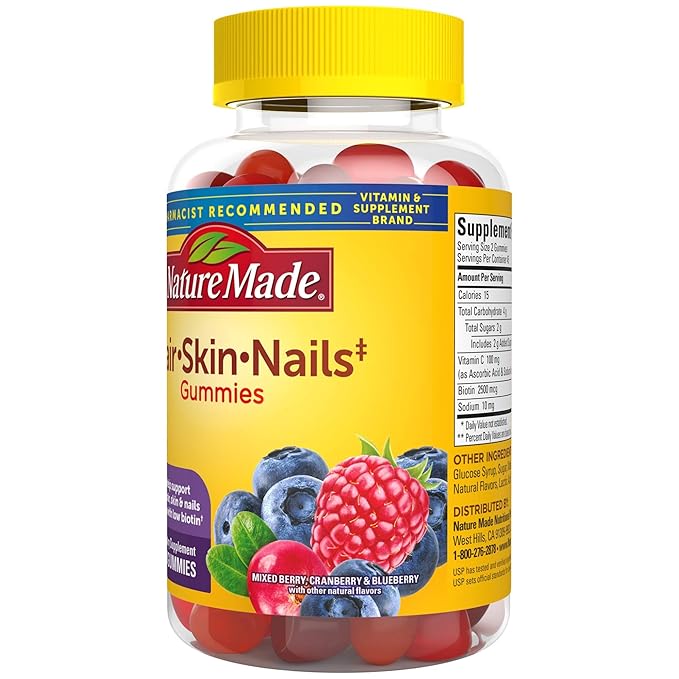 Nature Made Hair Skin and Nails with Biotin 2500 mcg, Dietary Supplement for Healthy Hair, Skin & Nails Support, 90 Gummies, 45 Day Supply (Pack of 2)