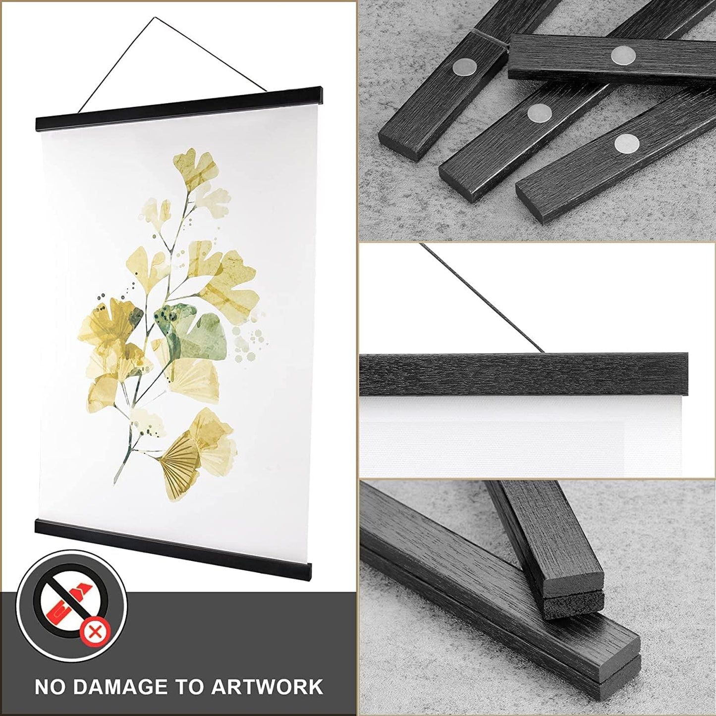 WITCOLOR 32" Wide Magnetic Poster Hanger Frame - 32x24 32x45 32x40 Wooden Poster Frame, Solid Black Wood, Strong Magnets for Easy Hanging Posters Maps Pictures Canvas Scrolls Print Wall Art