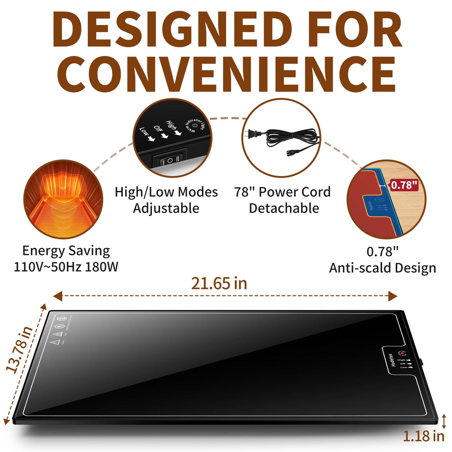 Warming Mat for Food (L 22"x14"), Warming Trays for Buffets Party & Daily Use, Temperature Control Food Warmer, Full Surface Warm Tempered Glass Food Warming Mat, Black Electric Warming Tray