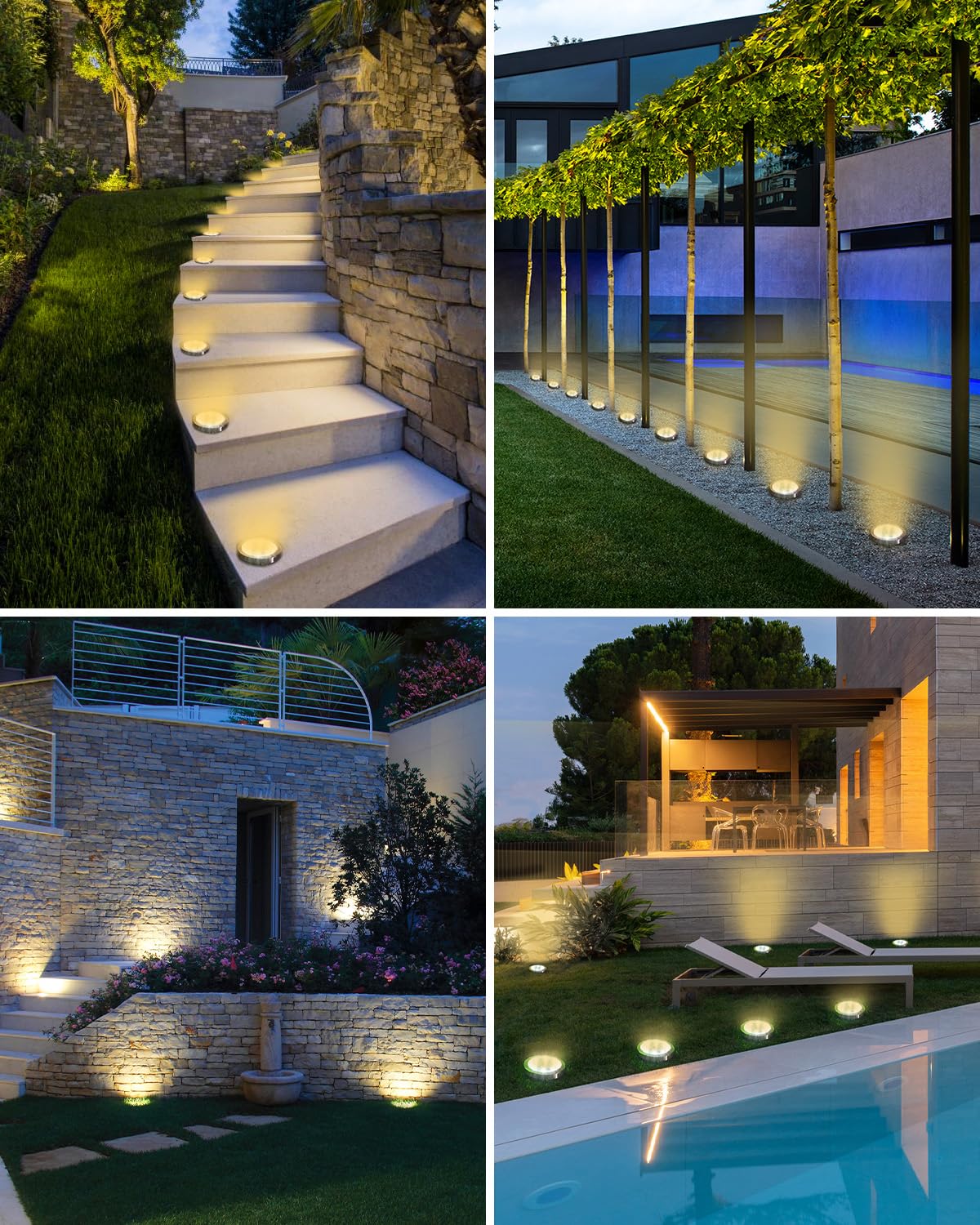 btfarm 12 Pack Solar Ground Lights, IP65 Waterproof LED Disc Lights, Warm White, Stainless Steel, Model DC-CD915