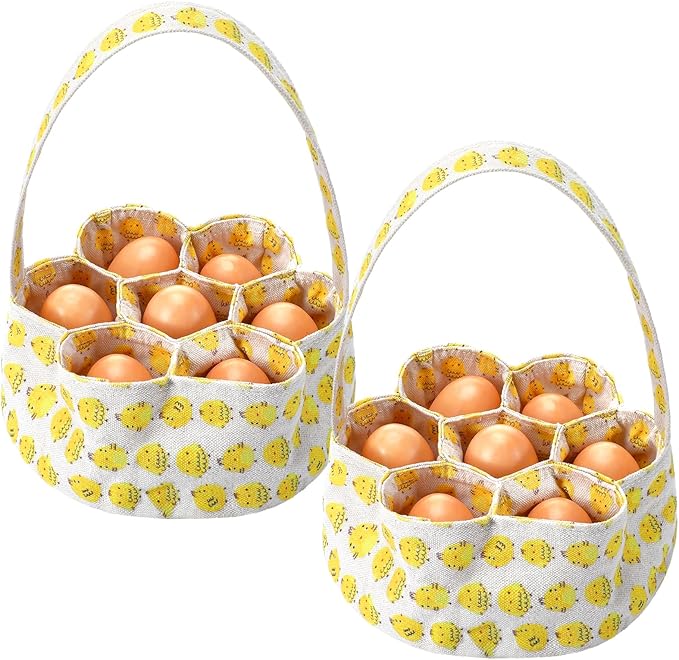 2 Pieces Egg Basket Mini Egg Collecting Bags Gathering Basket with 7 Pouches for Easter Farmhouse Chicken Hen Duck Goose Housewife Garden Transporting Storage, 8 x 2.6 Inch(Pretty)