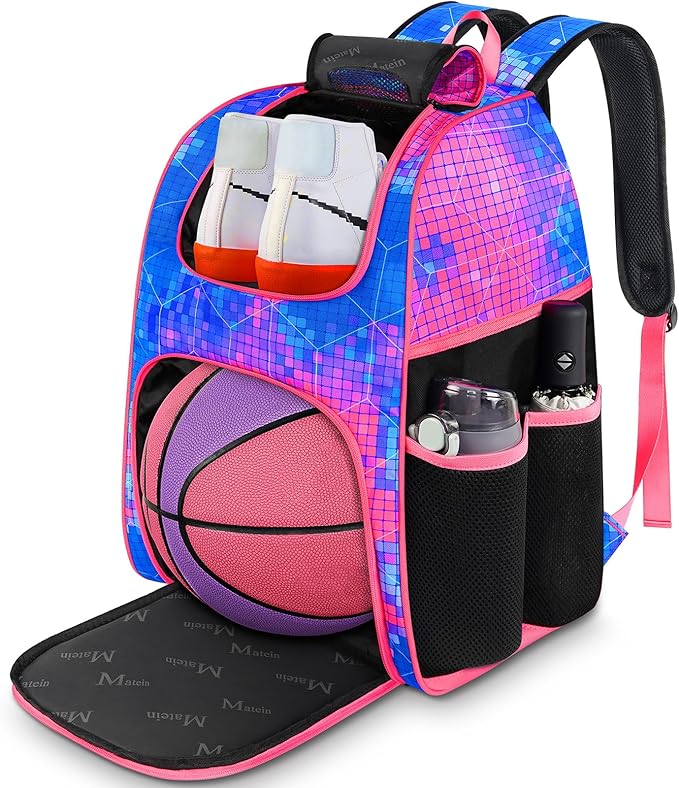 MATEIN Basketball Bag, Sturdy Soccer Bag with Ball Holder & Shoe Compartment, Large Basketball Backpack for Training Equip...