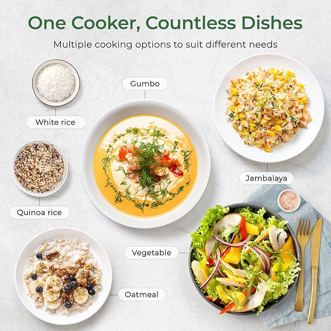 TOKIT Rice Cooker Small 3 Cup Uncooked /6 Cup Cooked, Modern Multifunctional Mini Rice Cooker with 24-H Timer & Warmer for 1-3 People Ceramic Coated Non-Stick Pot 8 Cook Functions, Avocado Green