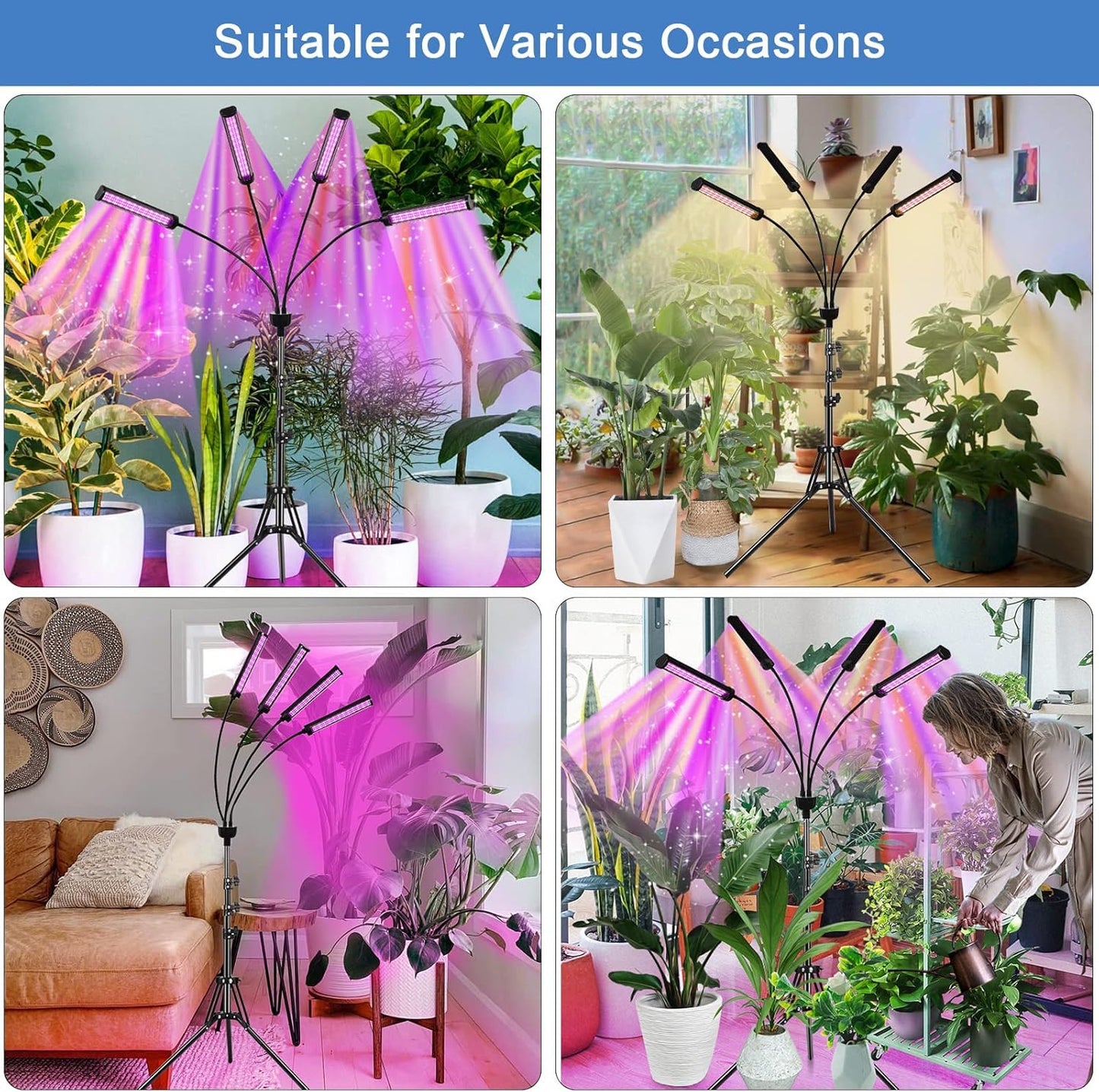 ANDOHAI LED Grow Lights for Indoor Plants, 4 Heads Full Spectrum, Adjustable Tripod 15-63 inches, Mixed Spectrum, Model GL-2