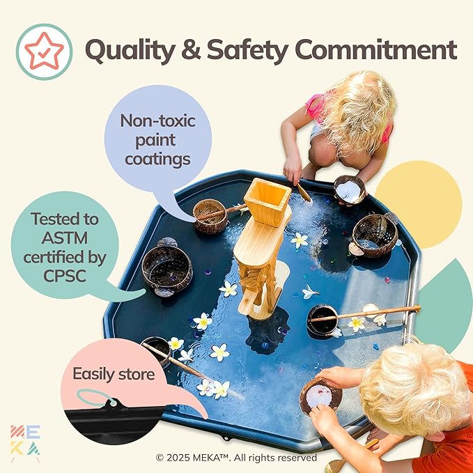 MEKA Tuff Tray with 3 Play Mats, Sensory for Kids Road, Water, Color Themes, Indoor Outdoor Use, Home or Classroom (Black, Large 38" x 38")