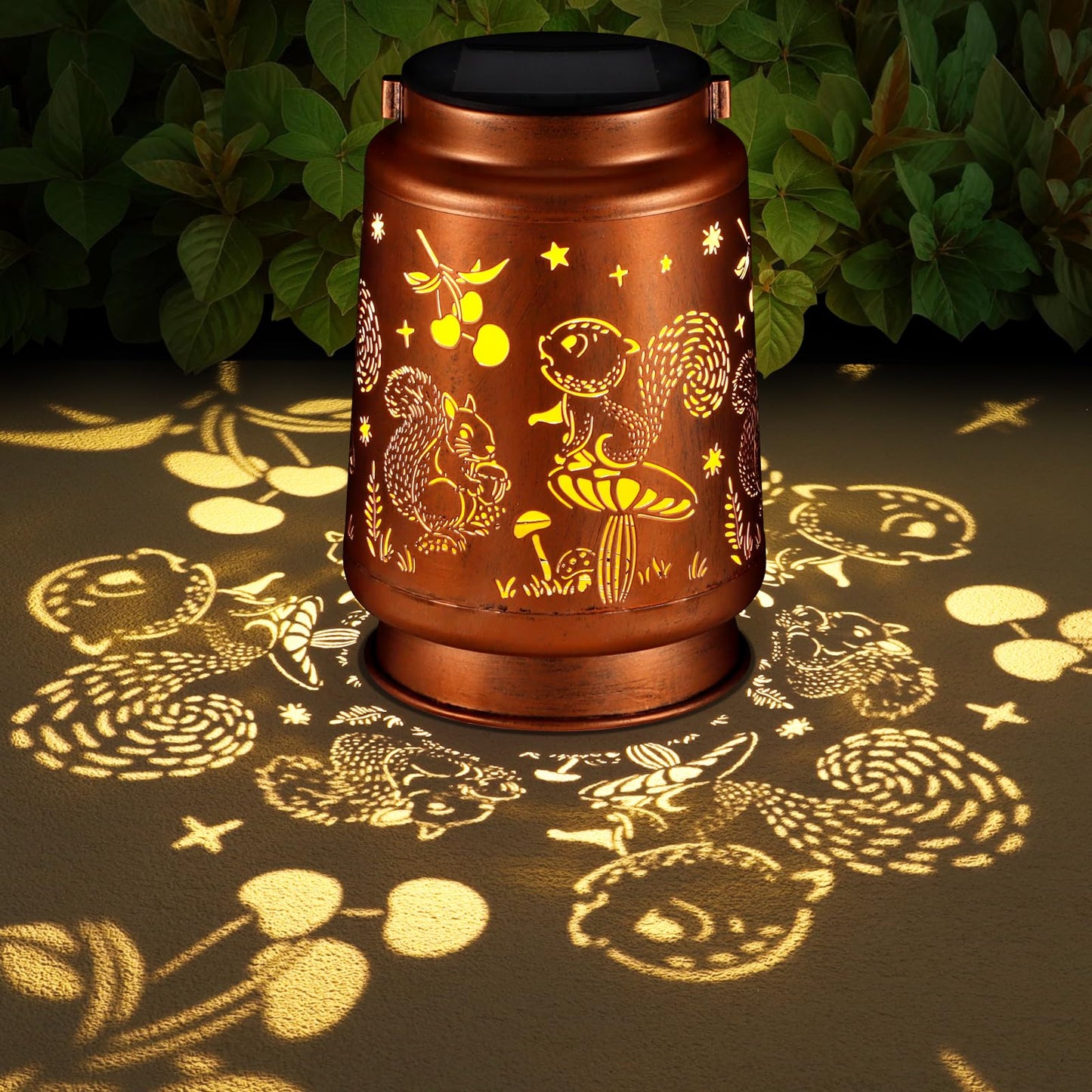 Solar Lantern Outdoor Hanging Waterproof Outside Metal Openwork Hummingbird Pattern Birthday Gifts For Women Mom Landscape Lights For Porch Garden Yard Patio Pathway Decor(Squirrel)