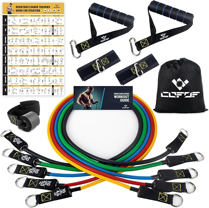 Resistance Bands Set with Yellow Handles, Exercise/Workout/Fitness Bands with Door Anchor, Legs Ankle Straps for Resistanc...