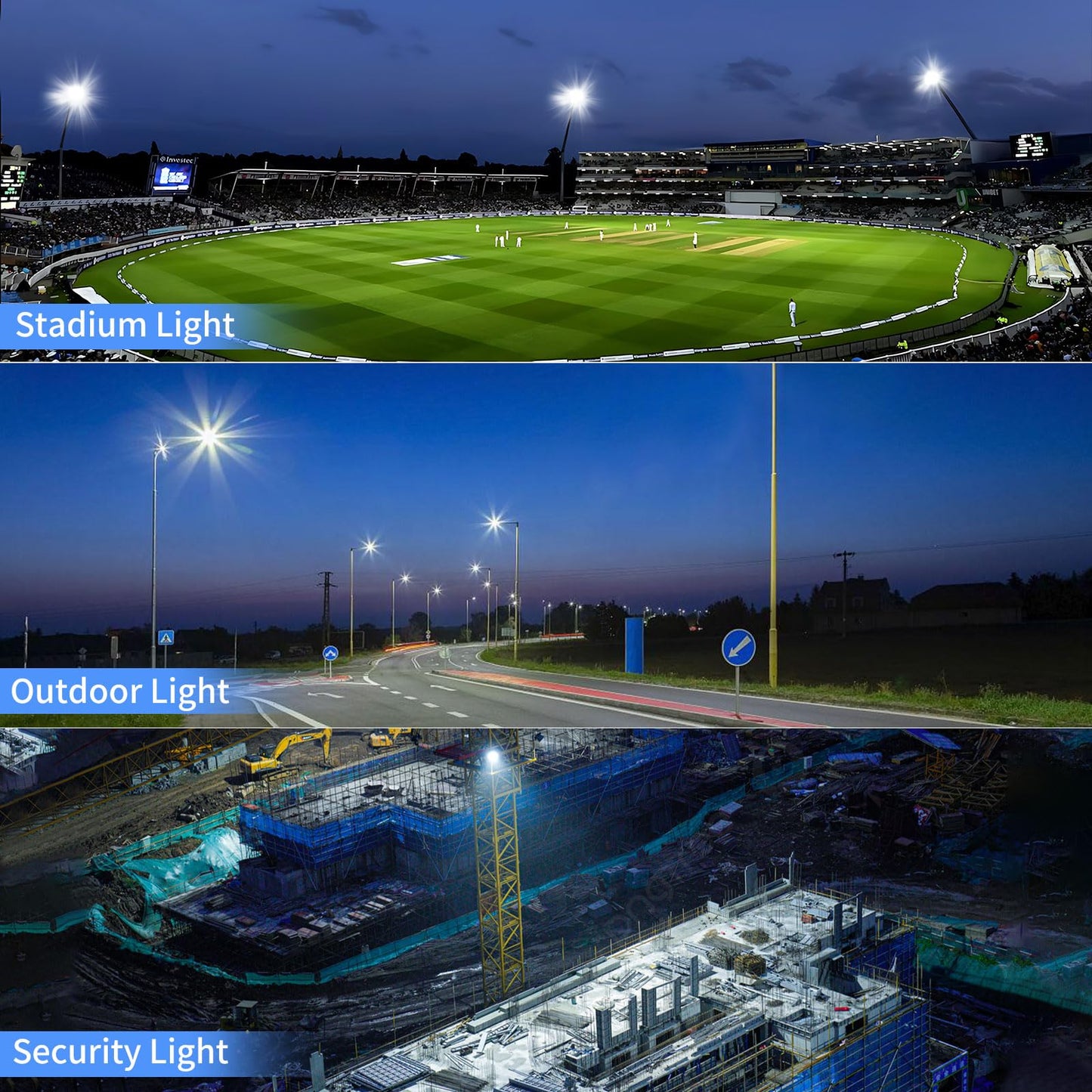 Isuerfy 300W Led Flood Light, 36000Lm, Ip66 Waterproof, 5000K Daylight White, Outdoor Plug-In, 2 Pack, Black/Clear